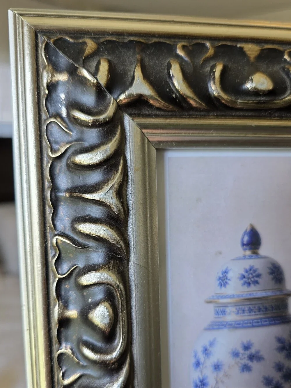 Vintage Ornate Carved Wood Picture Frame Black Gold Silver Baroque